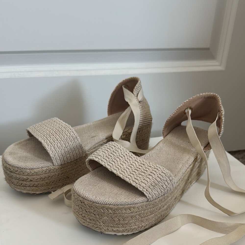 Women's Beige Espadrille Wedge Sandals